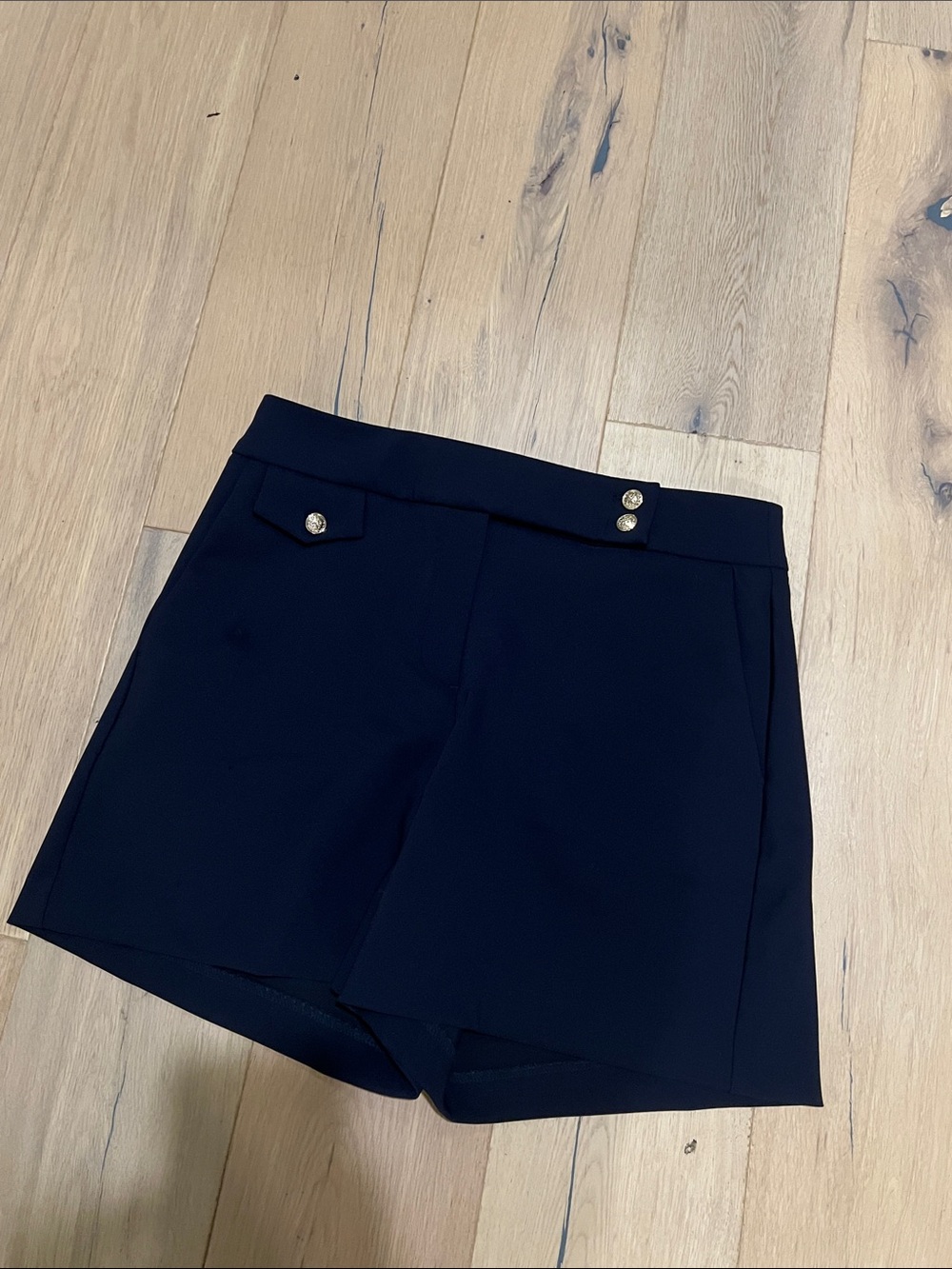 Rachel Zoe Navy High-Rise Tailored Skort with Gold Buttons